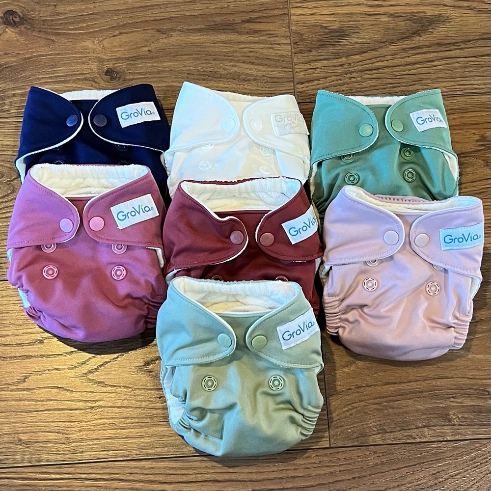 7 Organic GroVia Cloth Snap Diapers All In One Newborn Lot Girl